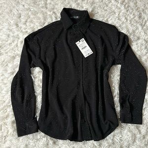 NWT ZARA Glitter Black Button Up Too Sz Small Plus Sz &69